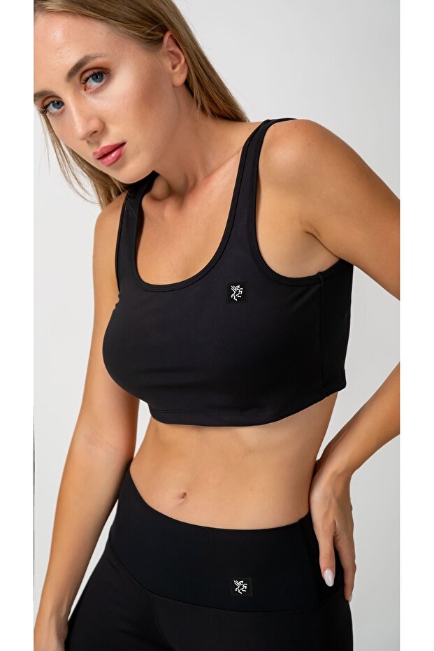 Kalın Askılı Crop Top Siyah - 2