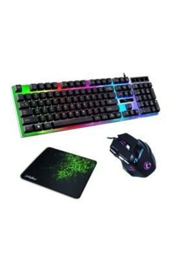 Oyuncu Klavye Mouse Mause Pad Seti Kablolu Rgb Aydınlatmalı Set Gamer Pc Oyun Seti 3in1. - 1