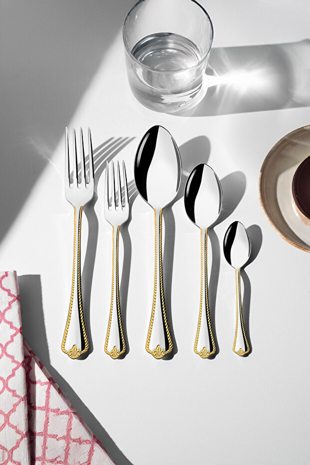 Fulya Altın Sade 12-Person 60-Piece Boxed Cutlery Set