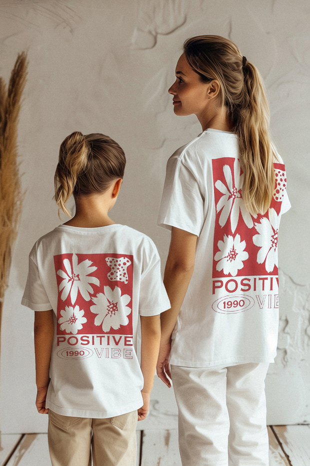 Beyaz Kız Çocuk Baskılı Anne-Kız Örme Mini Me T-Shirt TKDAW25TS00021 - 1