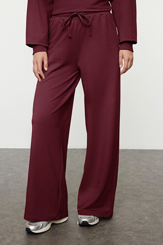 Bordo Relaxed/Rahat Kalıp Wide Leg/Geniş Paça Örme Sweatshirt Alt Eşofman Takımı TWOAW25EM00004 - 3