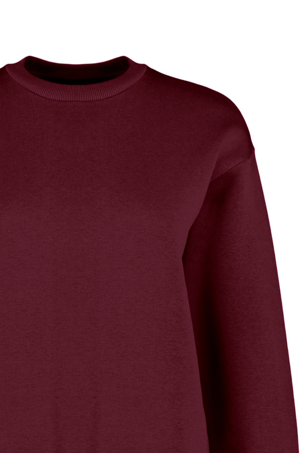 Bordo Kalın İçi Polarlı Regular/Normal Kalıp Bisiklet Yaka Basic Örme Sweatshirt TWOAW24SW00101 - 5