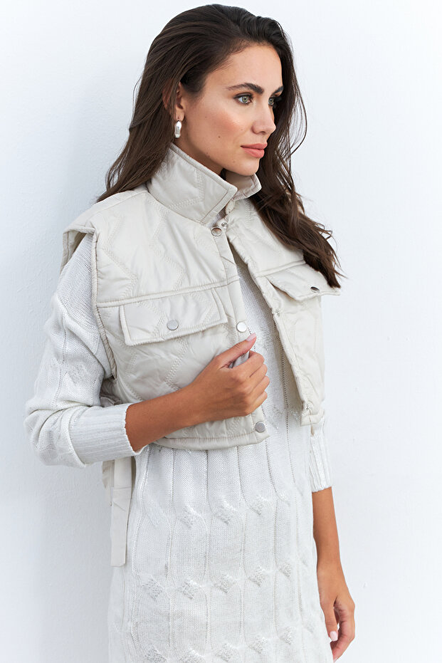 Women's Beige Crop Vest İs808
