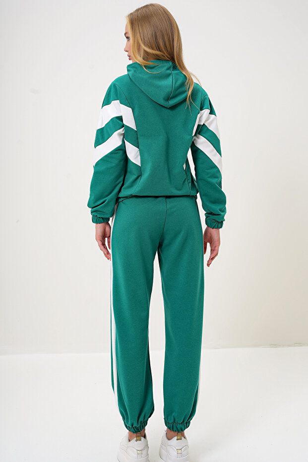 Zöld kapucnis női tréningruha szett - pulóver és elasztikus láb ALC-X13092 - 5