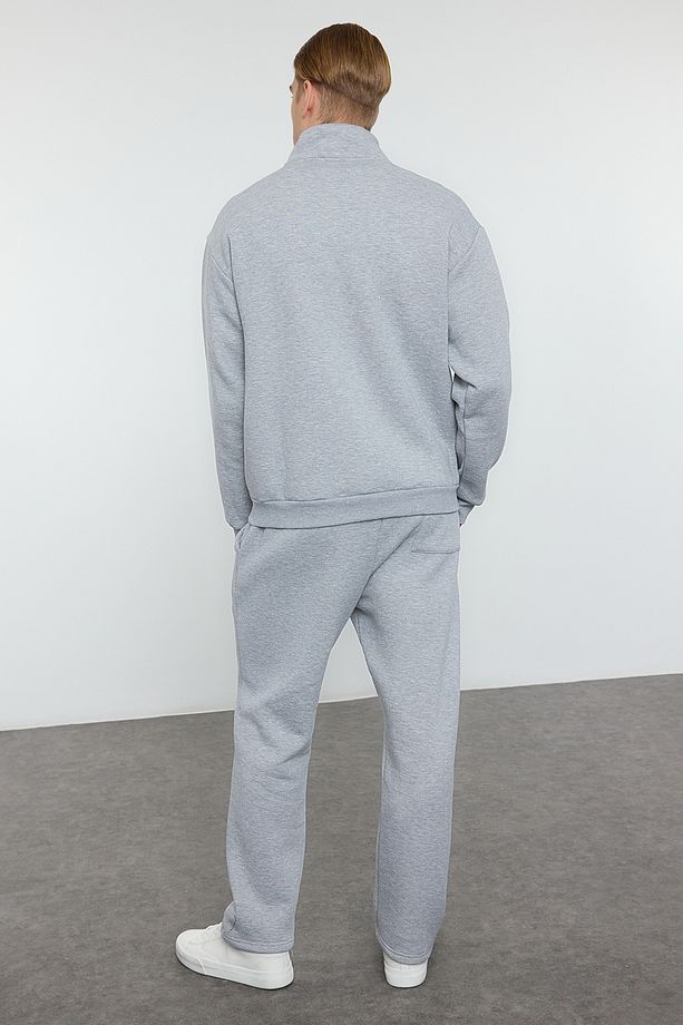 Gri Melanj Oversize/Geniş Kesim Dik Yaka Fermuarlı Eşofman Takımı TMNAW25EM00001 - 5