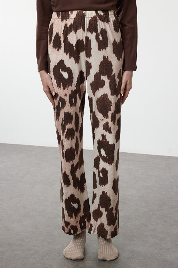 Kahverengi Leopar Desenli Örme Pijama Takımı THMAW25PT00100 - 4