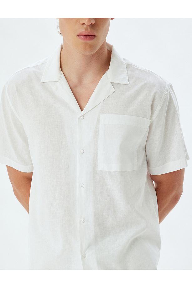 Keten Karışımlı Gömlek Kısa Kollu Basic Cep Detaylı Regular Fit - 5