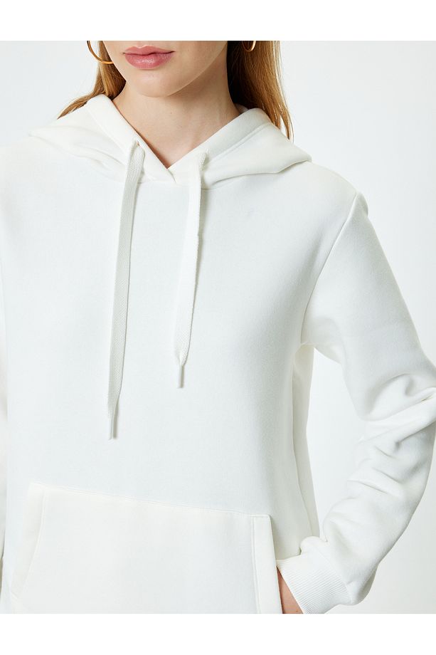 Şardonlu Basic Kapüşonlu Sweatshirt Kanguru Cepli Uzun Kollu - 5