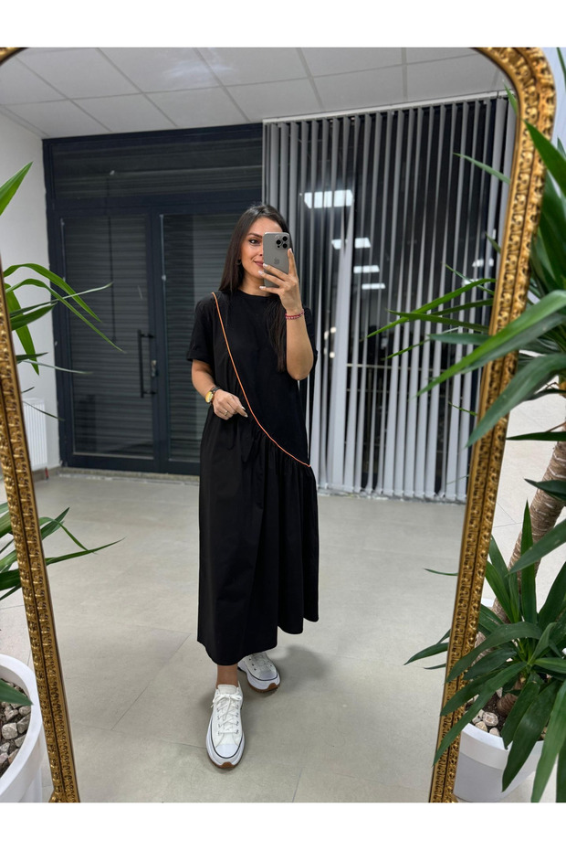 Dr 2575 Şerit Geçişli Elbise - 2