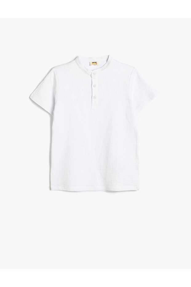 Basic Polo Neck T-Shirt Short Sleeve Button Detailed