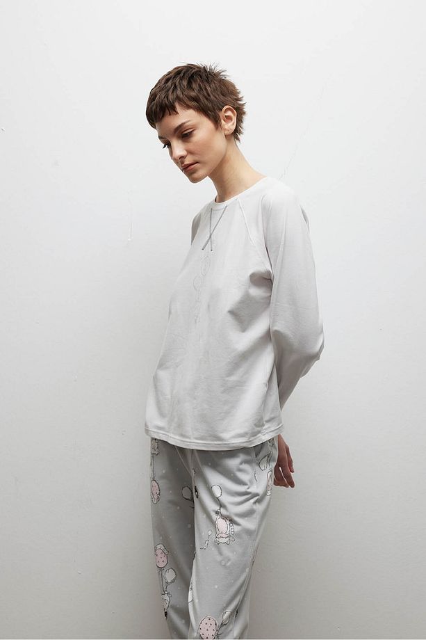 Kadın Pamuklu Reglan Kollu Uzun Pijama Takımı - 3