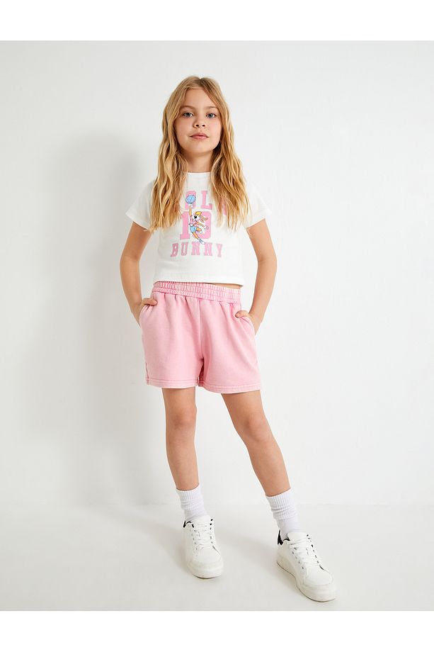 Basic Mini Şort Beli Lastikli Cepli Pamuklu - 1