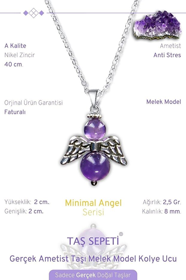 Real Amethyst Natural Stone Minimal Angel Model A Quality Chain Pendant