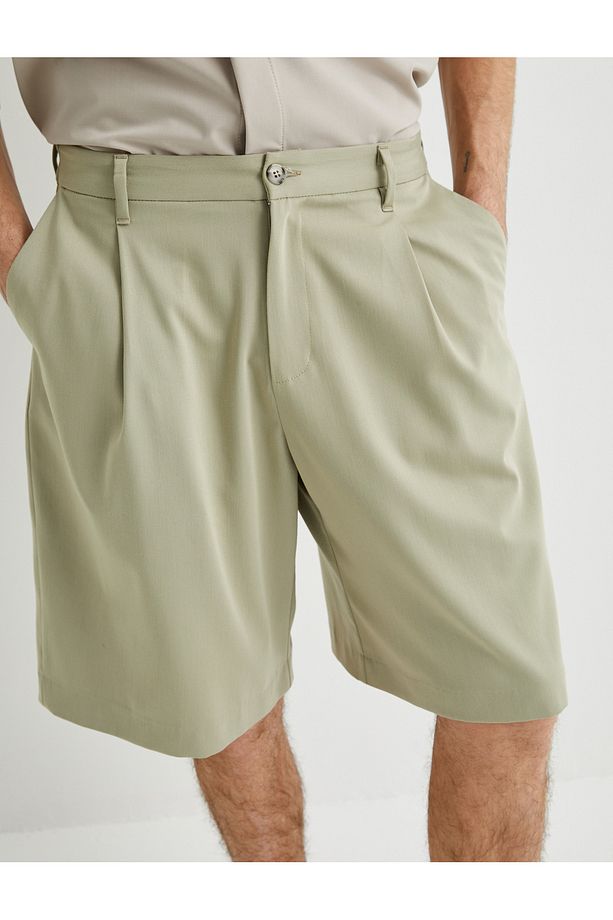 Kumaş Şort Oversize Pileli Chino Düğmeli Cep Detaylı - 5