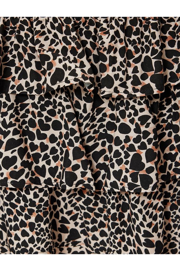 Mini Şort Etek Leopar Desenli Volanlı Katlı Gipeli Slim Fit - 7
