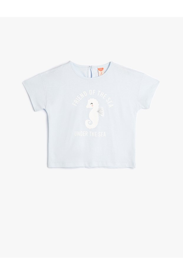 T-Shirt Short Sleeve Crew Neck Seahorse Printed Cotton