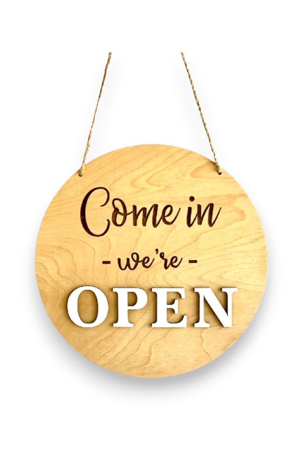 ahşap açık kapalı yazılı kapı süsü dükkan kapı süsü açığız , kapalıyız yazısı open closed - 1