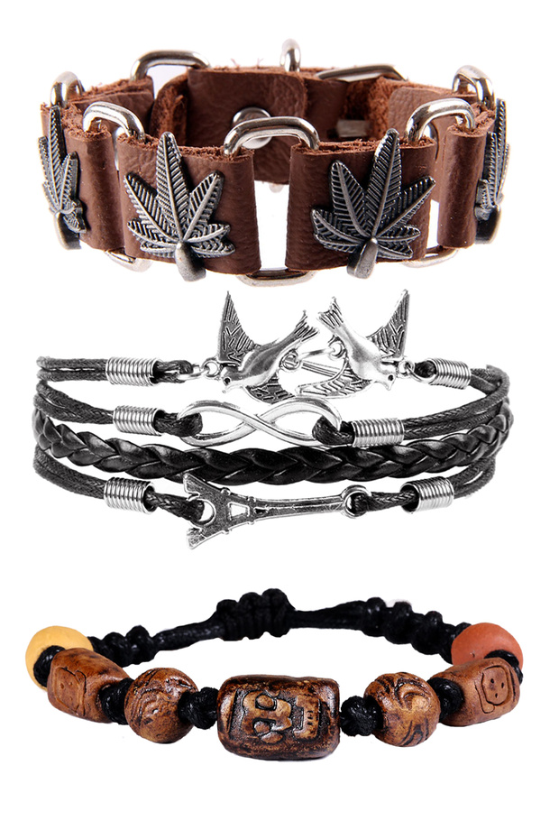 Unisex Bracelet Bundle with Knitted String and Leather Design