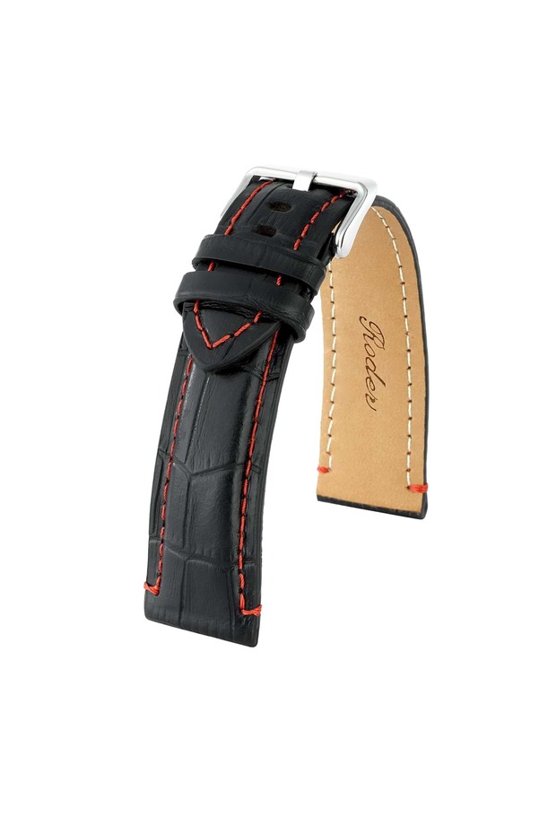 R4137R Leather Strap - Black - Red Stitching - 20mm