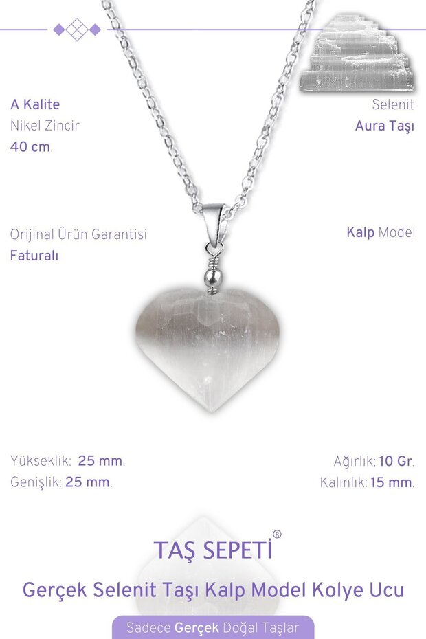Real Selenite Natural Stone Heart Model Chain Necklace