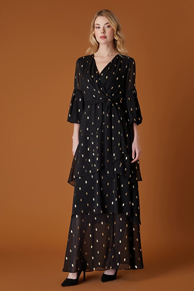 Varak Baskılı Uzun Elbise - 5