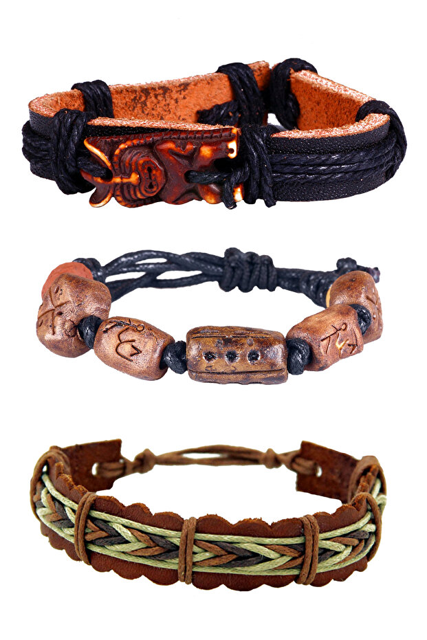Adjustable Size Leather Unisex Bracelet Pack with Lanyard and Leather Detail