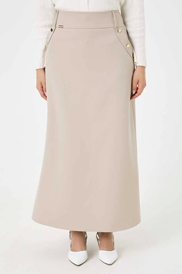 Taş Büyük Beden Düğme Detaylı Klasik Etek 2516041 - 4