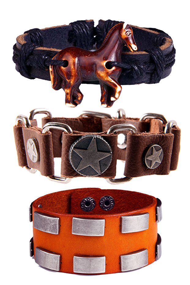 Adjustable Size Leather Unisex Bracelet Bundle with String Detail