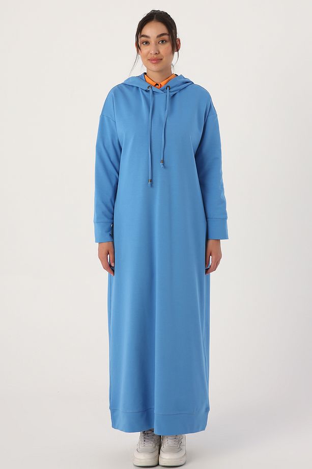 Saks Basic Kapüşonlu Örme Pamuklu Elbise - 2