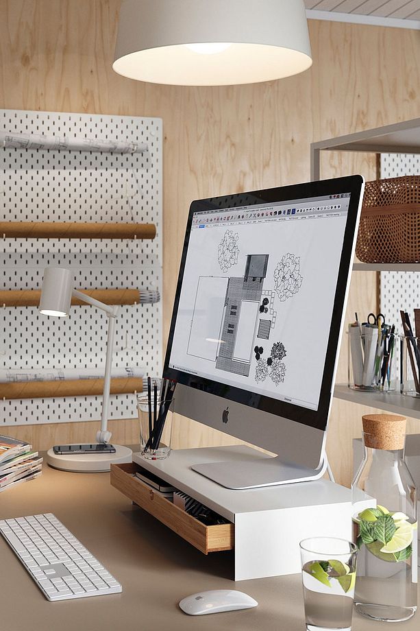 Monitör Yükseltici Stand Çekmeceli Organizerli Monitör Sehpası Metal Bambu BE001 - 5