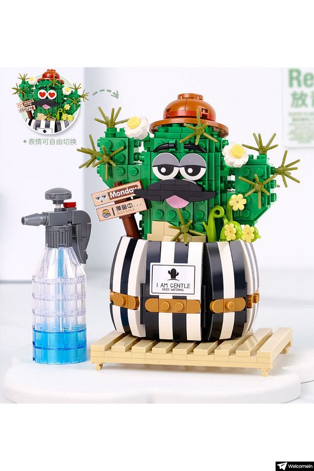 Dekoratif Koleksiyonluk Bıyıklı Kaktüs Çiçek Yapım Seti Legosu Yapı Blokları Yapboz Bul Tak Puzzle - 5