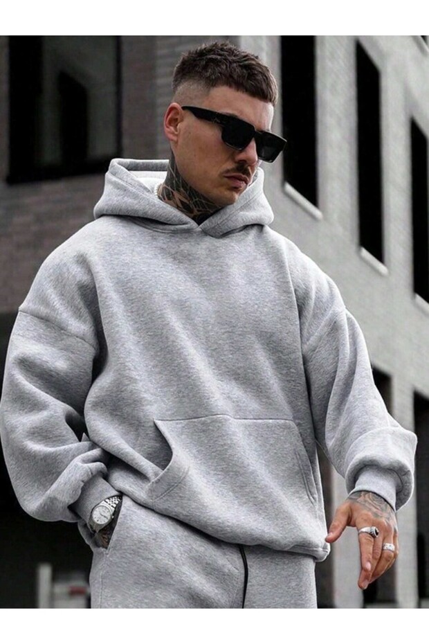 Men's Gray Oversize Hooded Tracksuit Set