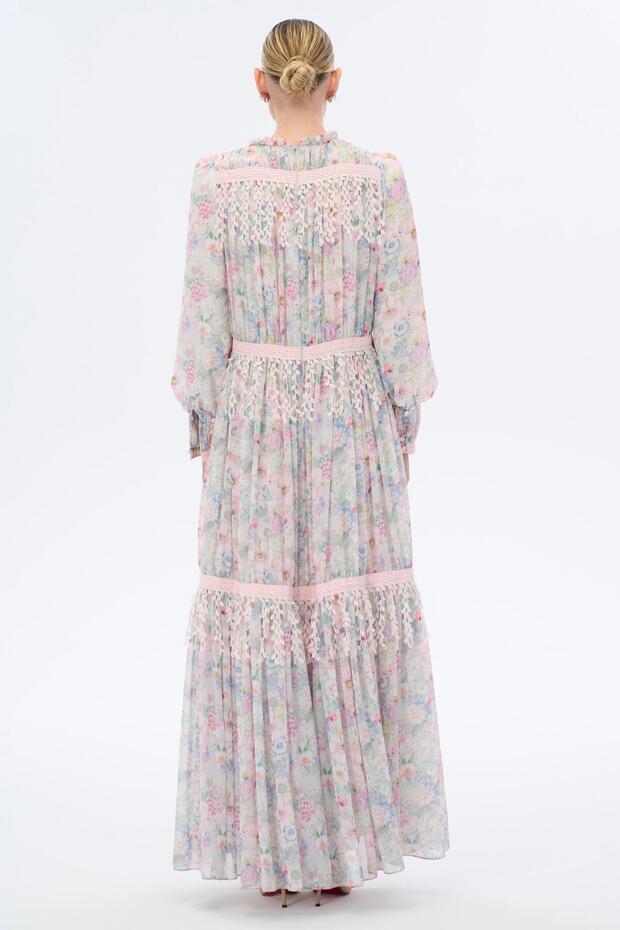 ŞERİT DANTELLİ ŞİFON ELBİSE Pembe - 5