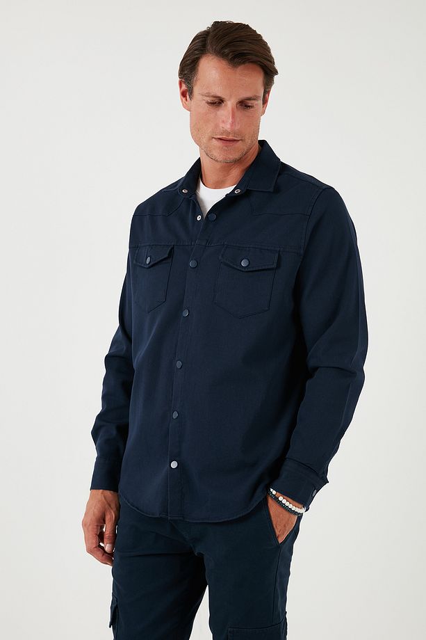 Pamuklu Regular Fit Çift Cepli Gömlek Erkek Gömlek Cf24w116927 - 7