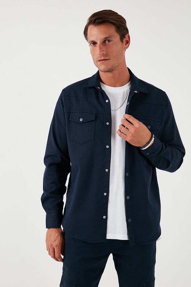 Pamuklu Regular Fit Çift Cepli Gömlek Erkek Gömlek Cf24w116927 - 4