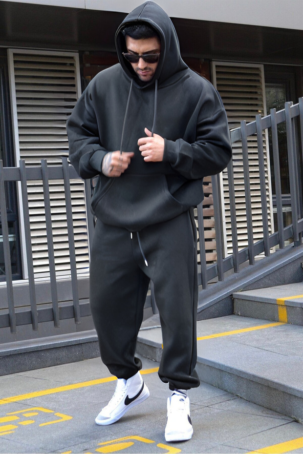 طقم بدلة رياضية شتوية سميكة بثلاث خيوط - 1