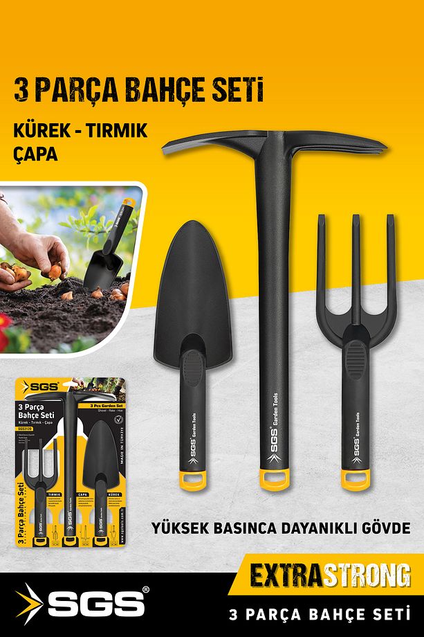 SGS3120 HOBİ 3 LÜ BAHÇE SETİ KÜREK TIRMIK ÇAPA BAHÇIVAN SETİ - 1
