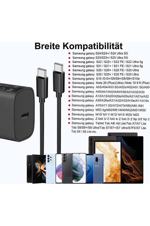 Samsung Galaxy S24 Ultra/S24 Plus/S23Fe/S22/S21/A55 Uyumlu Şarj Aleti 25w Şarj Cihazı Type-C USB-C - 5