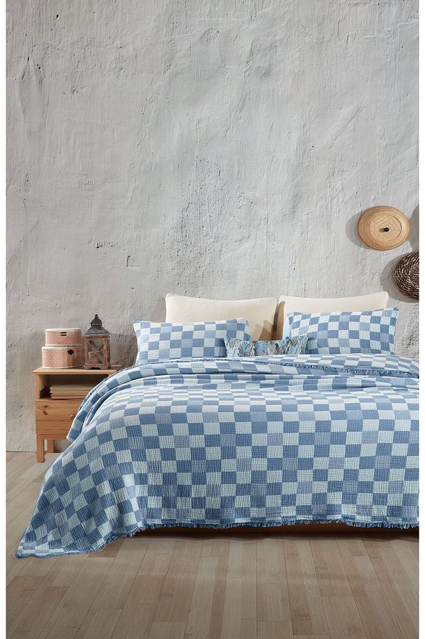 %100 Pamuk Tek Kişilik 160 X 240cm Yatak Örtüsü/1 Adet 50x70cm Yastık 4 Katlı Multi Muslin - 1