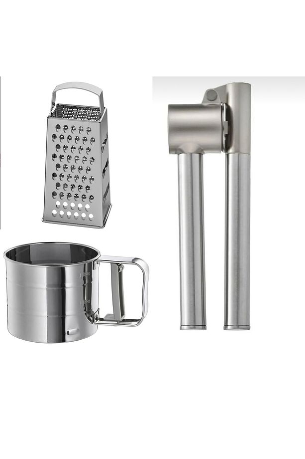 3 Lü Set, Idealısk Rende  Frk Koncıs Çelik Sarımsak Ezici Idealısk Un Eleği - 1