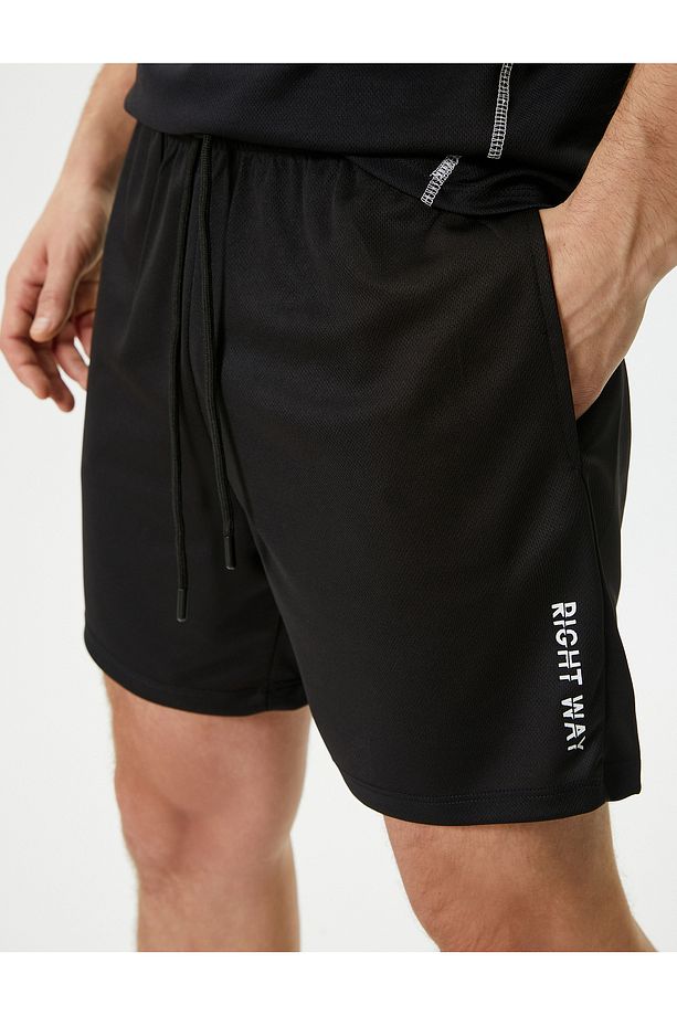 Spor Şort Beli Bağcıklı Slogan Baskılı Cepli - 5