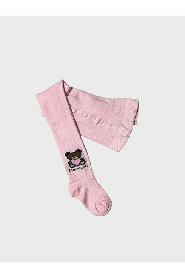 Girl's Cotton Teddy Bear Pattern Pink Washed Perfumed Soft Textured Pantyhose