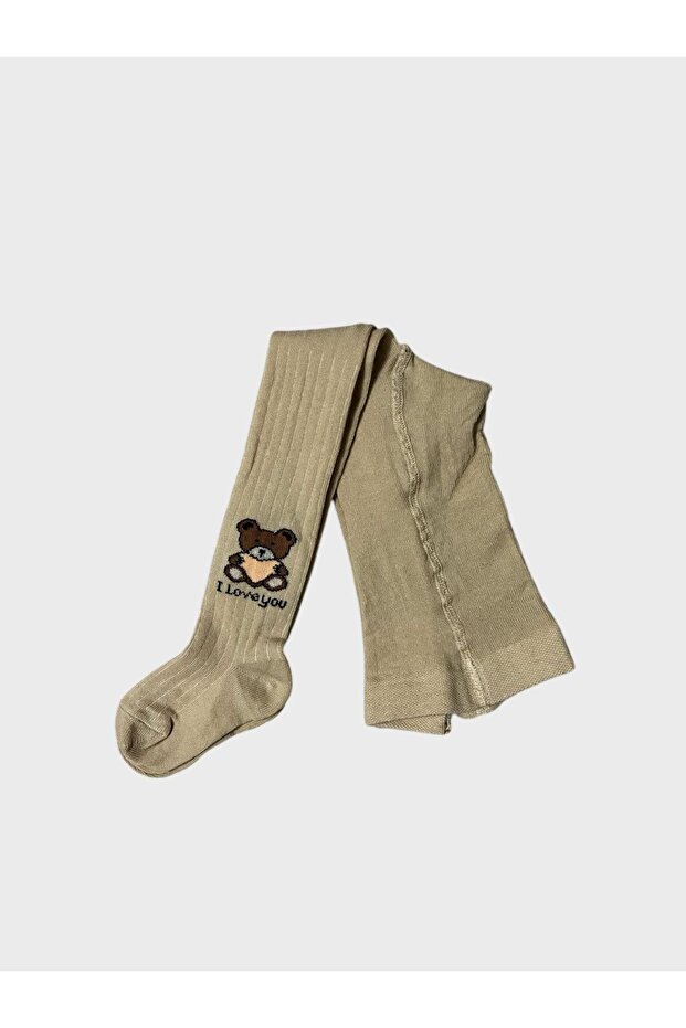 Girl's Cotton Milk Coffee Teddy Bear Patterned Washed Perfumed Soft Textured Pantyhose