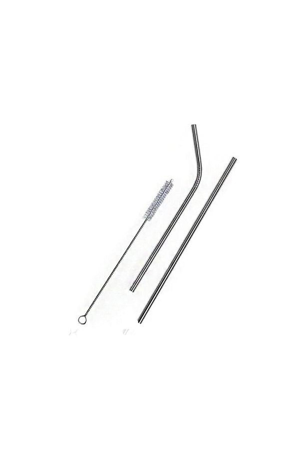 Paslanmaz Çelik 3 Parça Metal Pipet Seti + Temizleme Fırçası Meşrubat Pipeti - 3