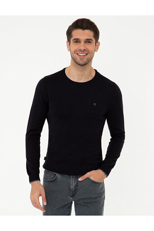 Navy Blue Slim Fit Crew Neck Basic Knitwear Sweater 50248582 -Vr033