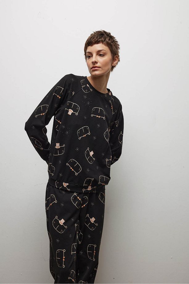 Kadın Pamuklu Uzun Kollu Pijama Üstü - 1