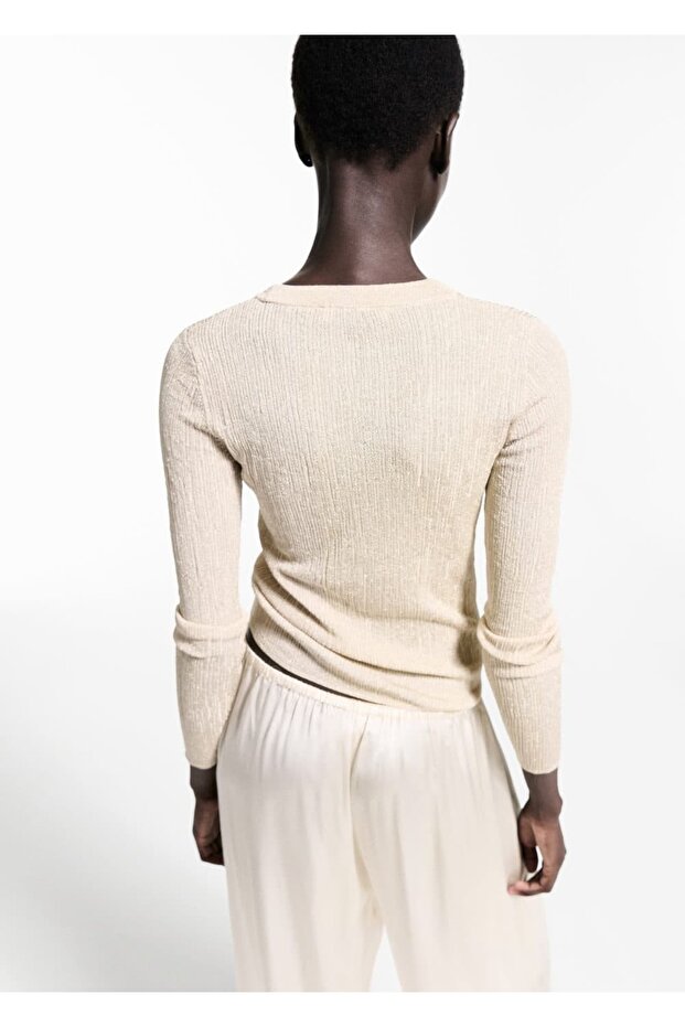 Yuvarlak yakalı simli kazak - 4