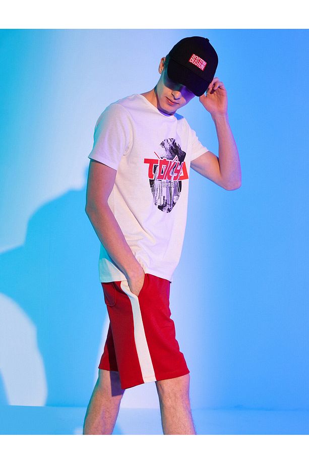 Slim Fit Şeritli Şort - 2