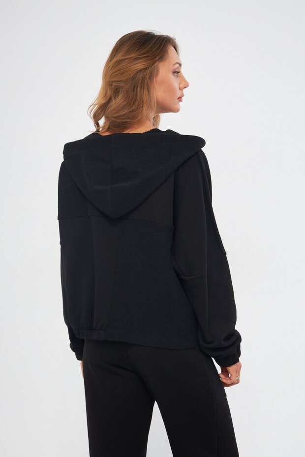 KAPÜŞONLU BASIC SİYAH SWEATSHIRT - 6