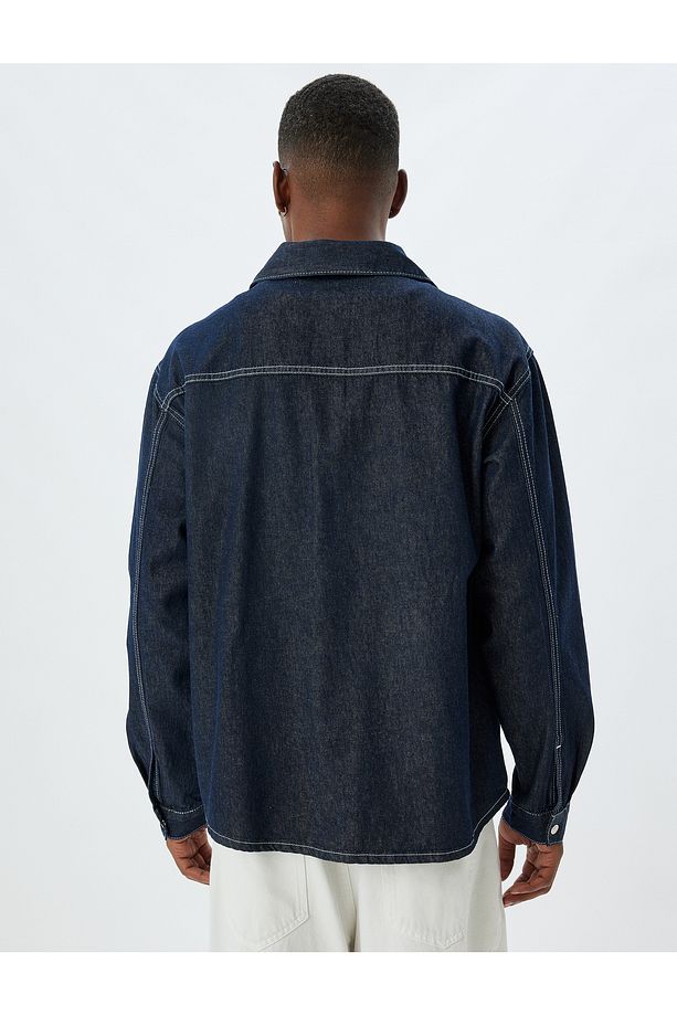 Kot Gömlek Ceket Oversize Cep Detaylı Pamuklu - 5